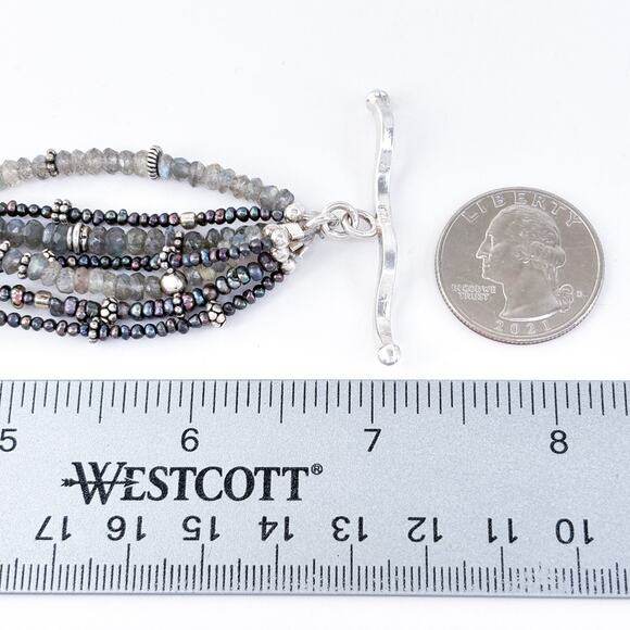 Vintage Artisan Sterling Silver 925 Labradorite Pearl Multi-Strand Bracelet 7" - Picture 2 of 8